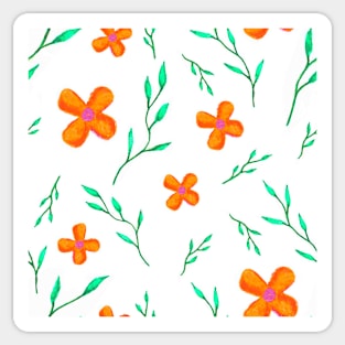 Orange Watercolor Floral Pattern on White Sticker